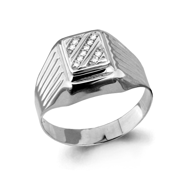 

Кольцо печатка из серебра с фианитом р. 18 Aquamarine 62085А_925_з, 62085А_925_з