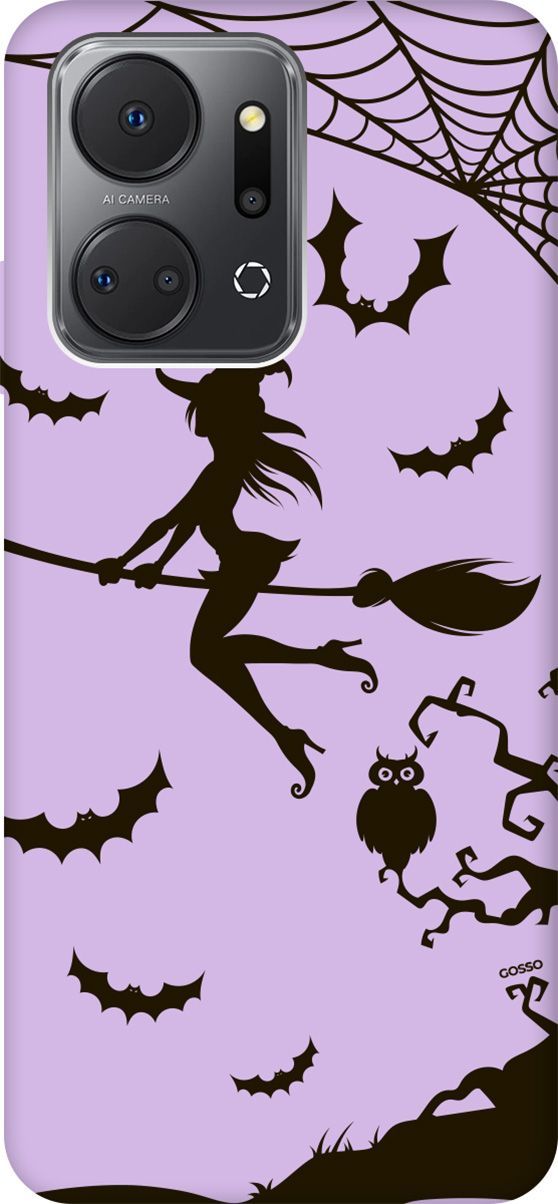 

Чехол на Honor X7a "Witch on a Broomstick" сиреневый, Фиолетовый;черный, 159400