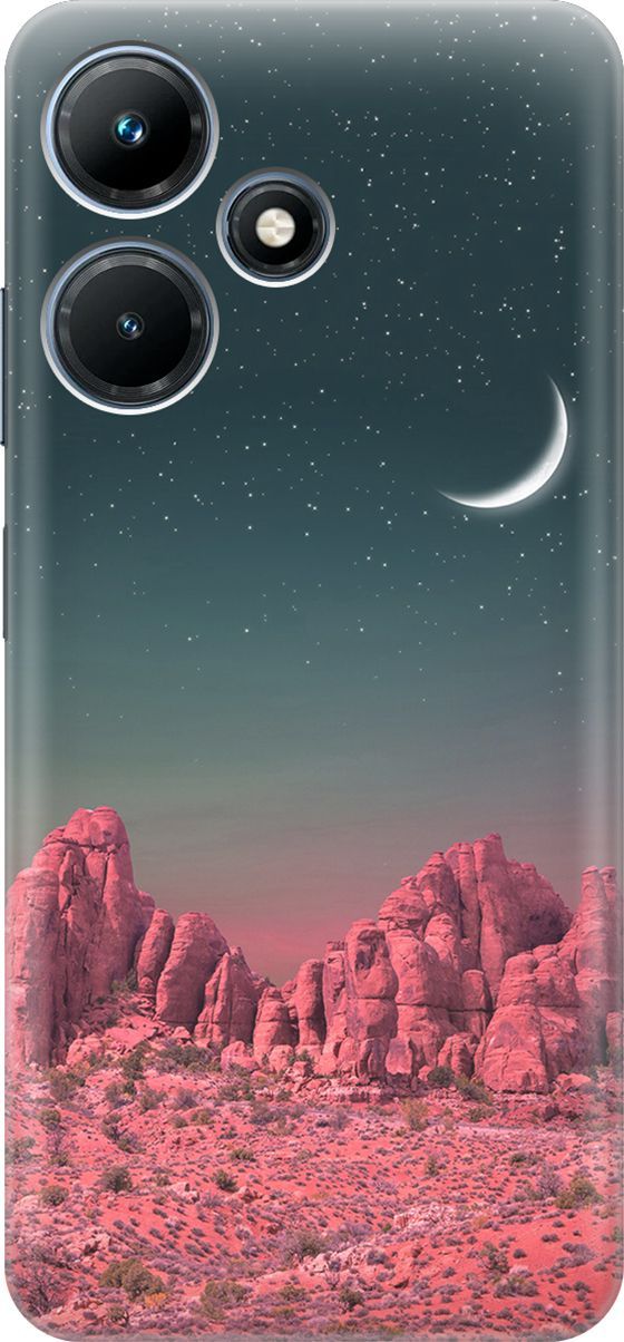 

Чехол на Infinix Hot 30i "Месяц над розовыми горами", Розовый;черный, 159405