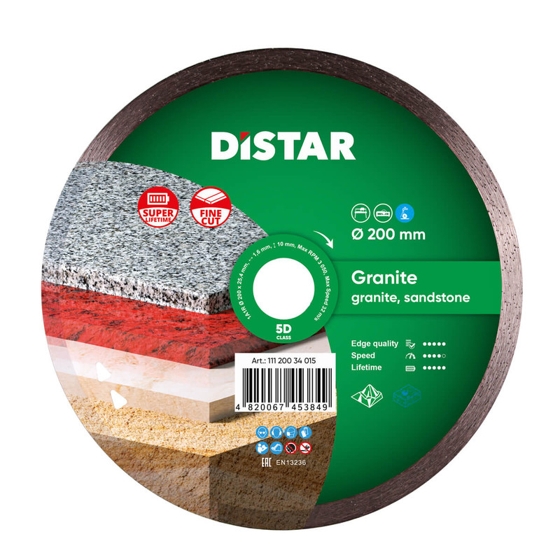 Диск алмазный отрезной по граниту и мрамору Distar 1A1R 200 мм Granite 5D