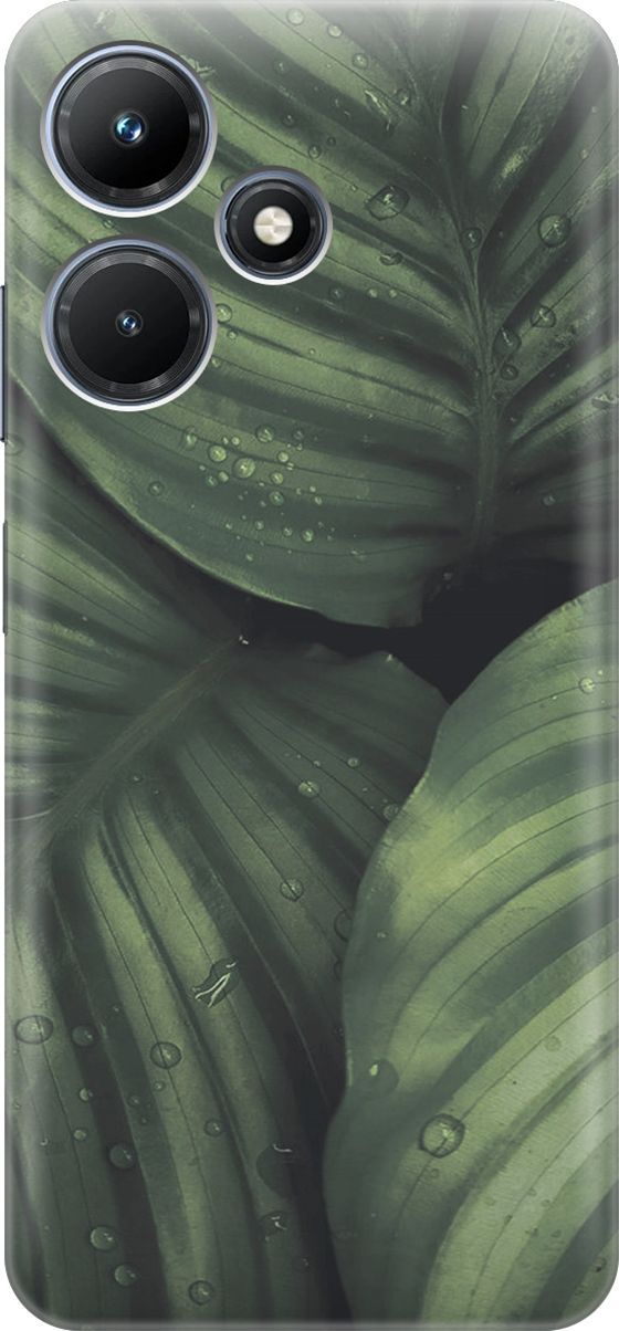 

Чехол на Infinix Hot 30i "Капли на листьях калатеи", Зеленый;серый, 159406