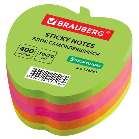 

Блок самоклеящийся (стикеры) Brauberg 126693, 400 листов, 3 штуки, Разноцветный