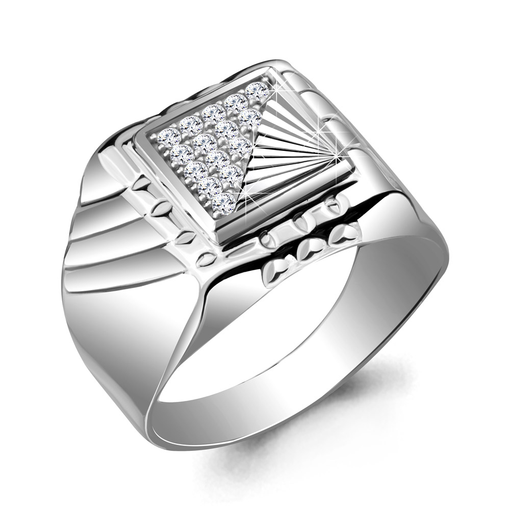

Кольцо печатка из серебра с фианитом р. 21,5 Aquamarine 62087А_925_р, 62087А_925_р