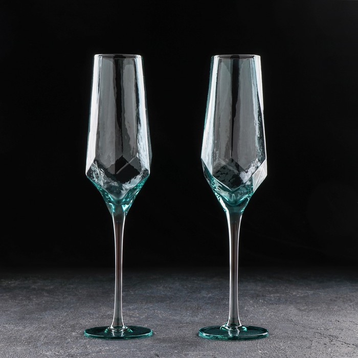 Набор бокалов для шампанского Magistro «Дарио», 180 мл, 7x27,5 см, 2 шт, цвет изумрудный