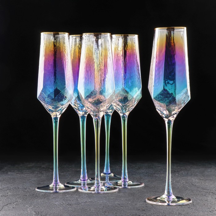 Набор бокалов для шампанского Magistro «Дарио», 180 мл, 7x20 см, 6 шт, цвет перламутровый