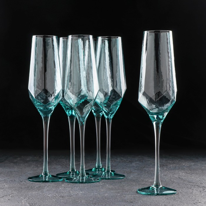 Набор бокалов для шампанского Magistro «Дарио», 180 мл, 7x20 см, 6 шт, цвет изумрудный