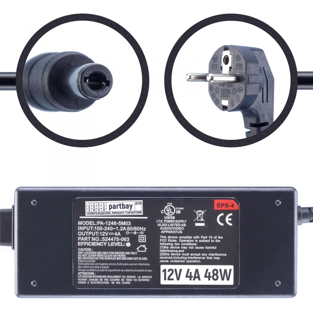 

Блок питания для монитора Benq FP757 12V 4A 5.5x2.5mm 48W, Черный