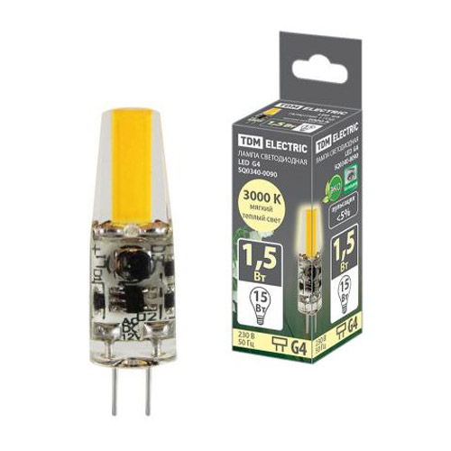 фото Лампа светодиодная g4-1,5 вт-ac/dc 12 в-3000 к, cob, 9,5х36 мм tdm {sq0340-0090} tdm electric