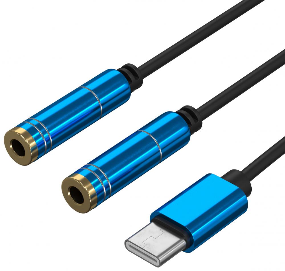 

Аудио сплиттер GSMIN Harp для двух наушников Type-C - Mini Jack 3.5мм (30 см) (Голубой)
