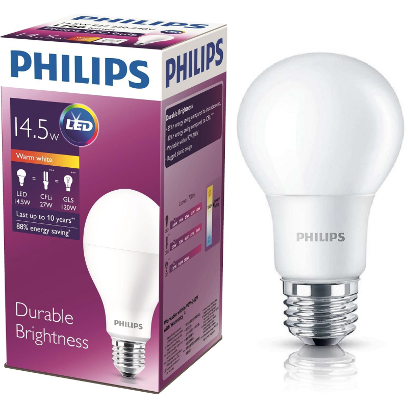 

Лампа светодиодная Philips 14.5W E27 3000k тепл.бел. ст.колба