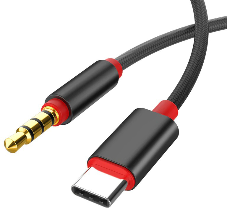 фото Кабель аудио и микрофон gsmin b56 usb type-c - aux 3,5 мм в оплетке (1 м) black