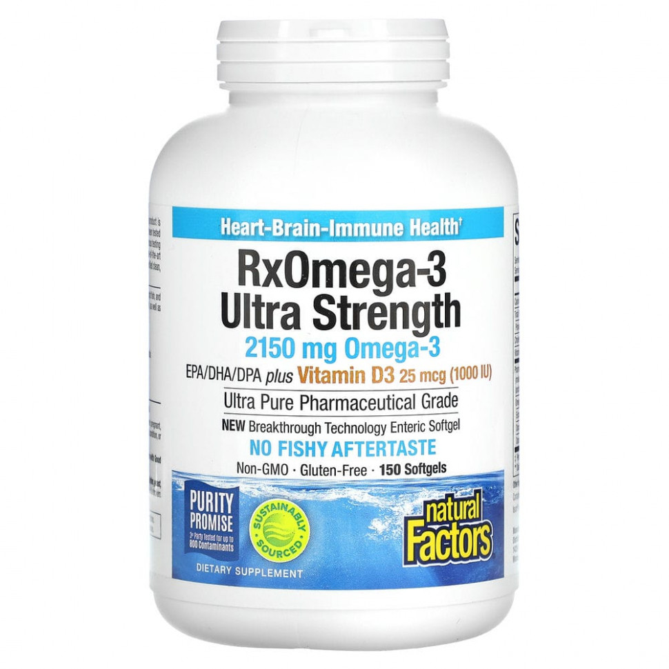 

Омега-3 с витамином D3, Natural Factors, RxOmega-3, 900 мг ЭПК/ДГК, 150 капсул