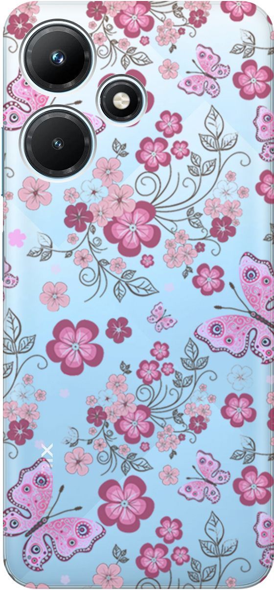 

Чехол на Infinix Hot 30i "Butterflies and Flowers" прозрачный, Прозрачный;розовый, 159410