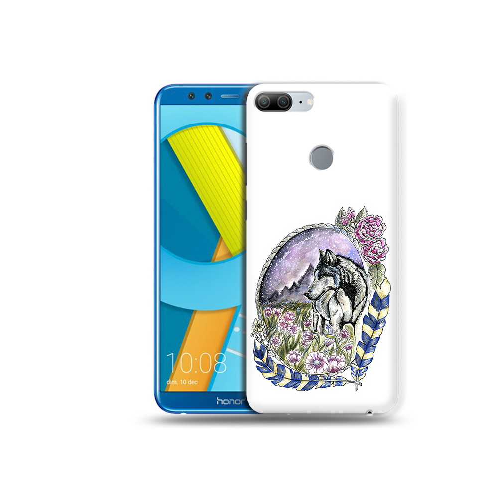 Чехол MyPads Tocco для Huawei Honor 9 Lite нарисованный волк в цветах с перьями