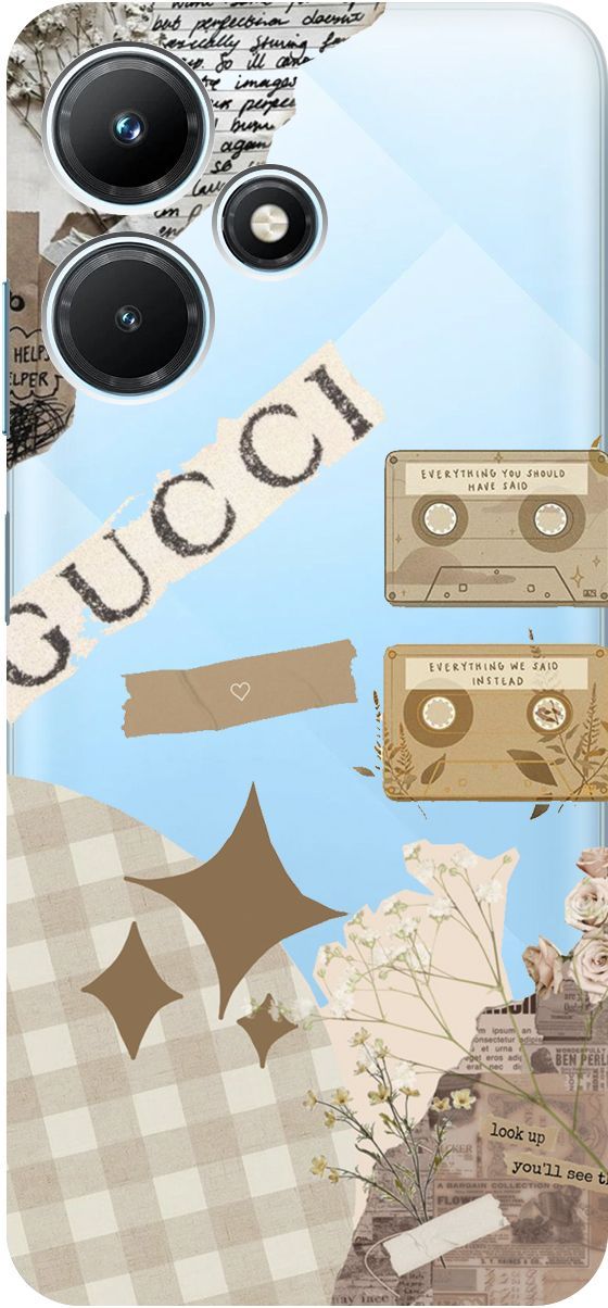 

Чехол на Infinix Hot 30i "GUCCI Stickers" прозрачный, Прозрачный;бежевый, 159411