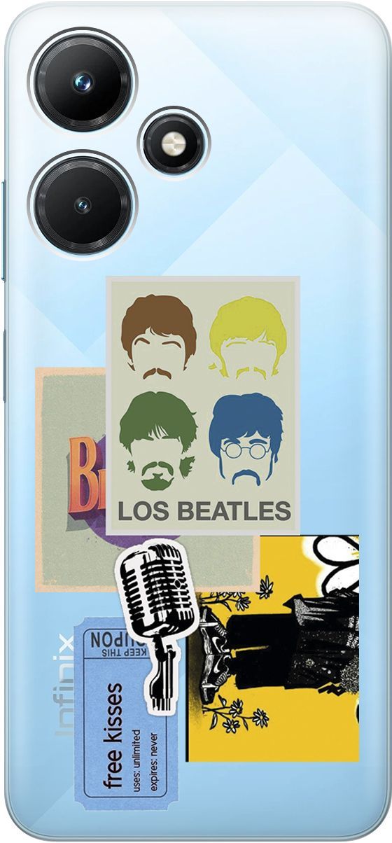 

Чехол на Infinix Hot 30i "Beatles Stickers" прозрачный, Прозрачный;бежевый, 159411