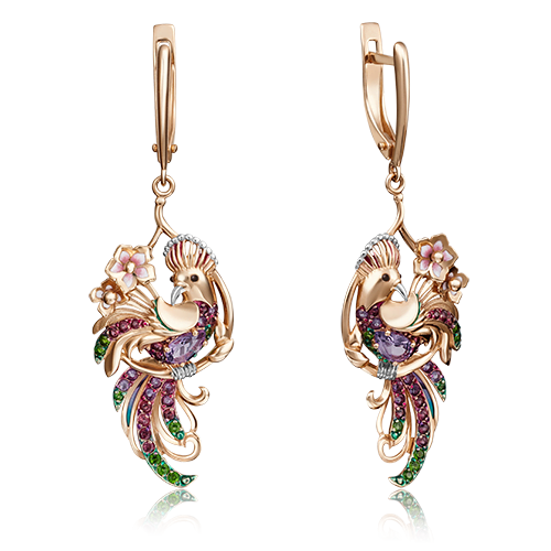 

Серьги из золота с аметистом/хромдиопсидом/гранатом PLATINA jewelry 02-4101-00-708-1110-58, 02-4101-00-708-1110-58