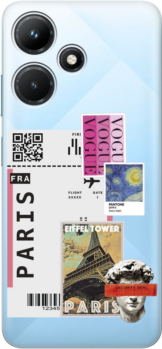 

Чехол на Infinix Hot 30i "Paris Stickers" прозрачный, Прозрачный;бежевый, 159411