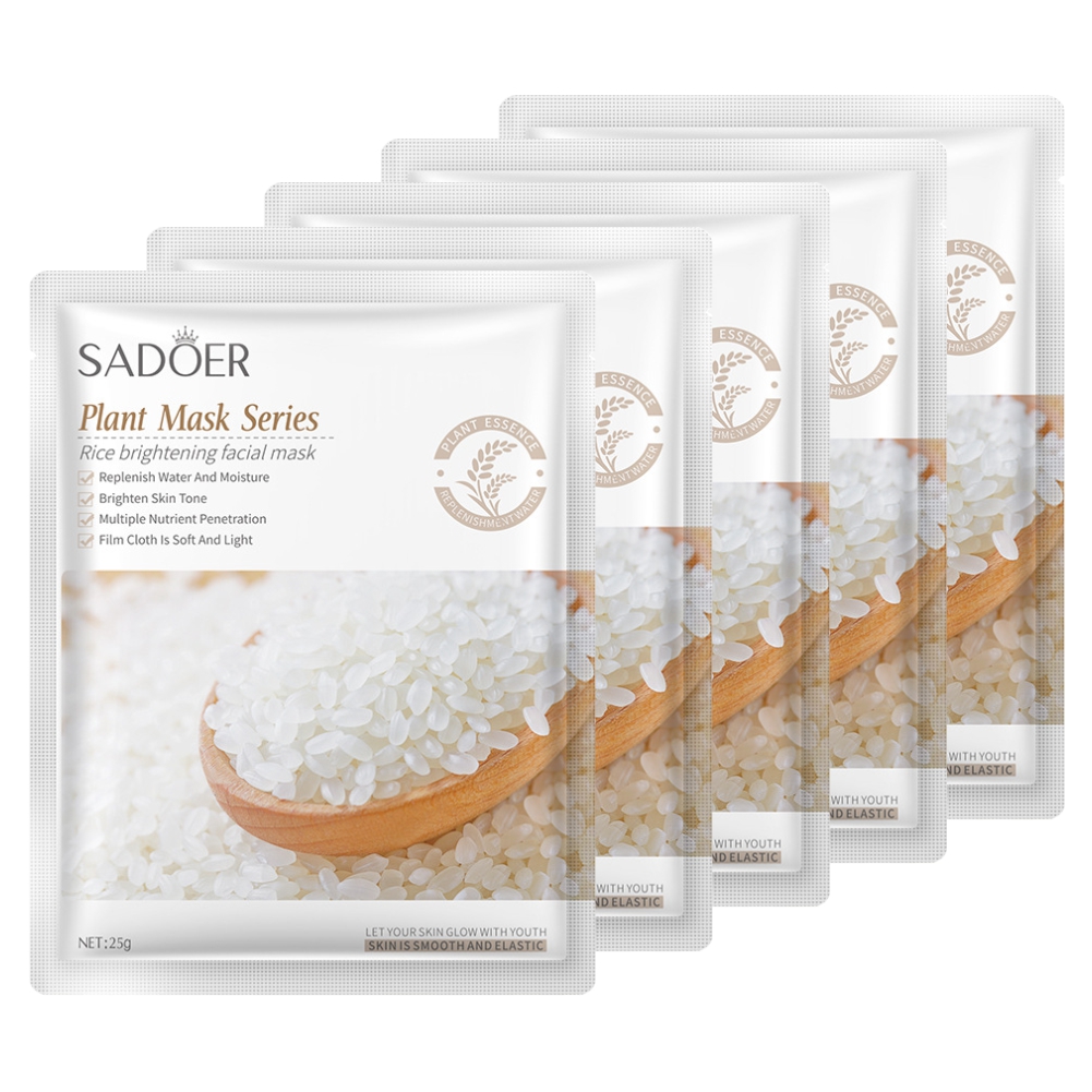 Набор Sadoer Тканевая маска для лица выравнивающая с экстрактом риса 25 г х 5 шт посыпка кондитерская жемчуг взорванные зерна риса серебро 50 г