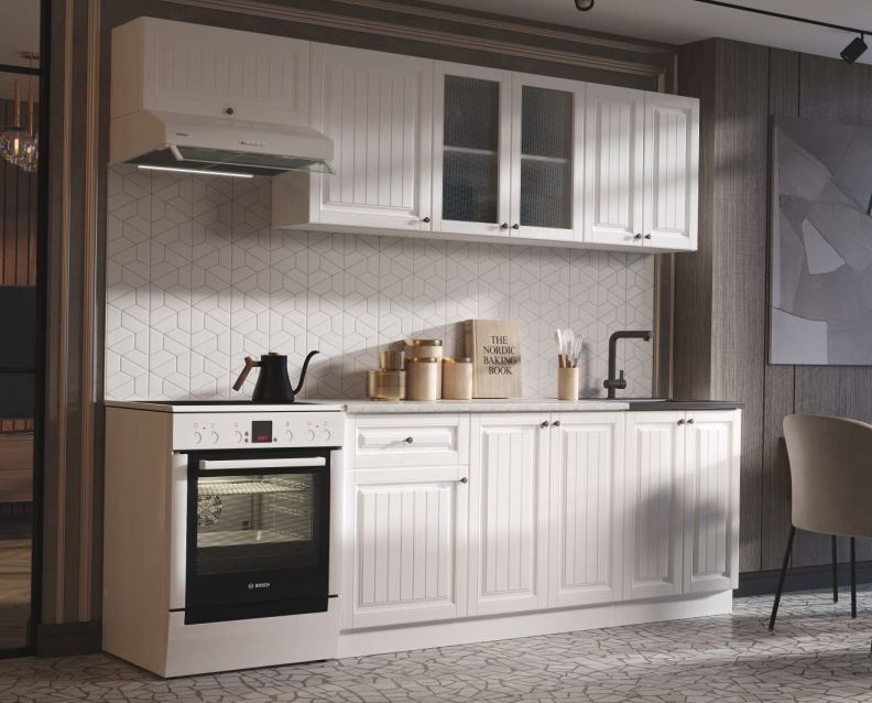 

Кухонный гарнитур ЭРА Хозяюшка, 2.4 м, Акация белая, Хозяюшка