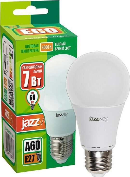 

Лампа светодиодная PLED- ECO- A60 7w E27 3000K 220V/50Hz Jazzway груша 2 шт.