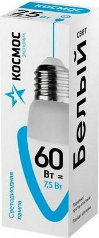 

Лампа светодиодная Космос Экономик 7.5W E27 4500k белый, свеча 2 шт.