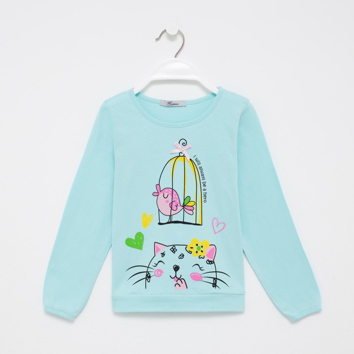 

Джемпер для девочки, цвет мятный/котик, рост 116 см, 9429358