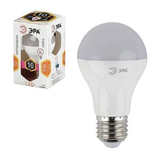 

Лампа ЭРА, 11 Вт, цоколь E27, грушевидная, теплый белый, 25000 ч., LED, smdA60-10w-827-E27