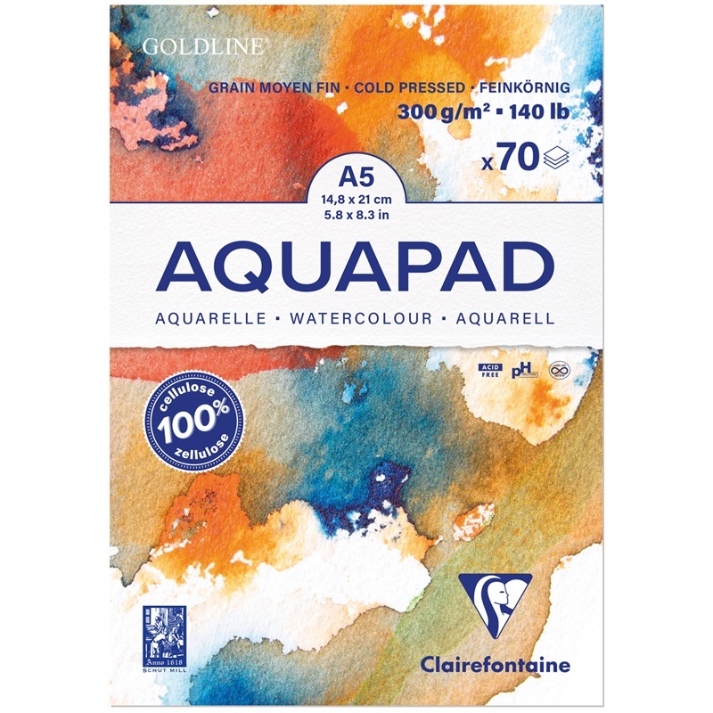 

Альбом для акварели Clairefontaine 975720C 70 л А5 на склейке Goldline Aqua 300 г/м2