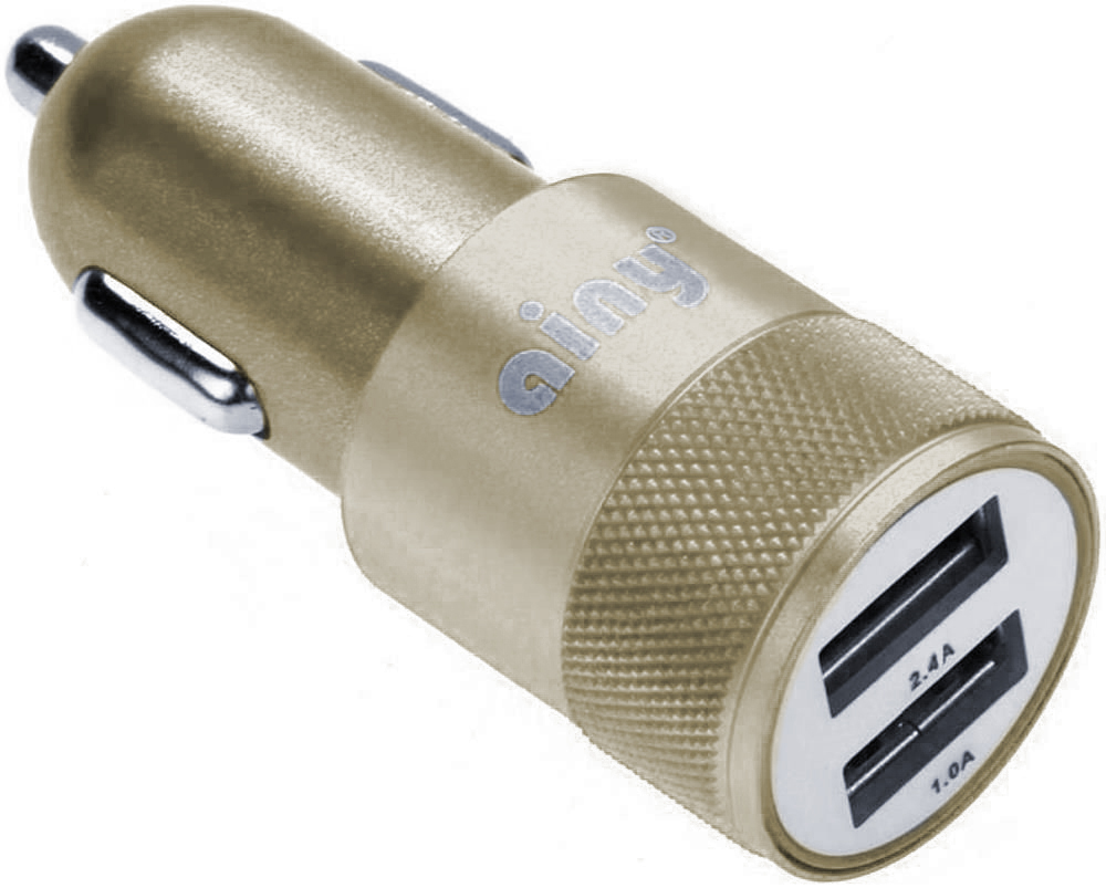 

Автомобильная зарядка Ainy EB-018L с 2-мя USB-портами 1A/2.4A (Золотая)