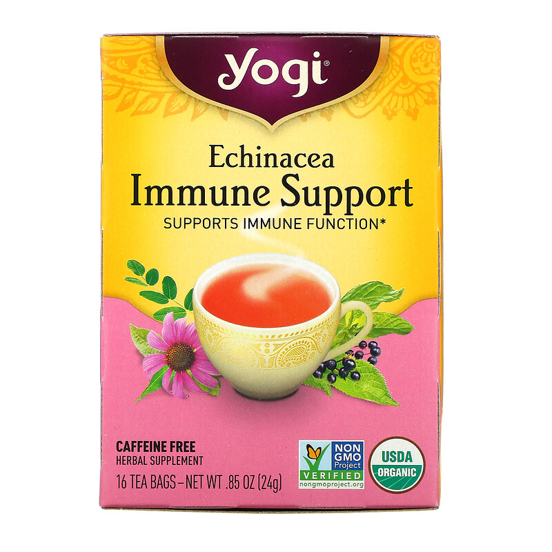 Чай в пакетиках Yogi Tea Skin Immune Support с эхинацеей, без кофеина, 16 пакетиков