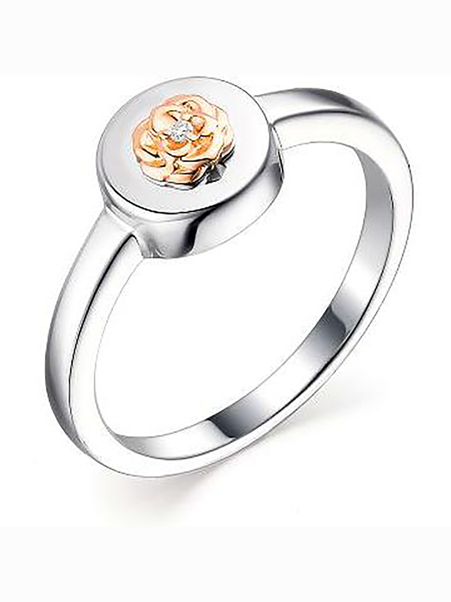 

Кольцо Роза с 1 бриллиантом из серебра и золота р. 16,5 Алкор серебро 01-1765_000Б-00, 01-1765_000Б-00