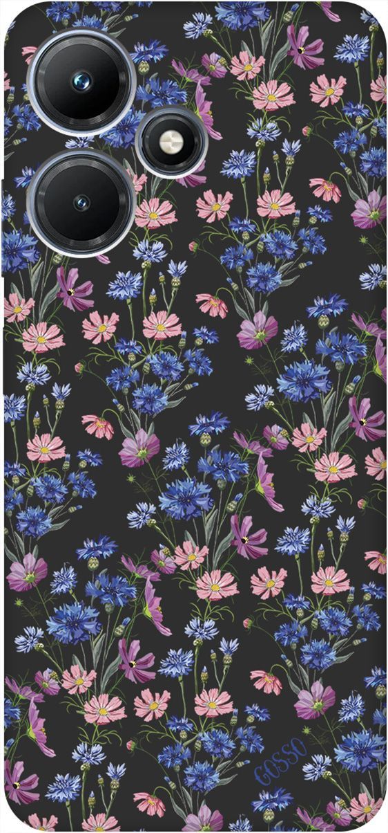 

Чехол на Infinix Hot 30i "Lovely Cornflowers" черный, Черный;голубой, 159413