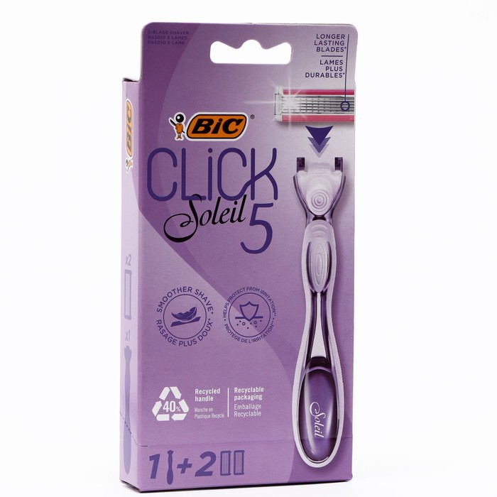 Станок для бритья женский BIC Click 5 + 2 сменные кассеты, 1 шт. станок для бритья bic 3 action 4 шт