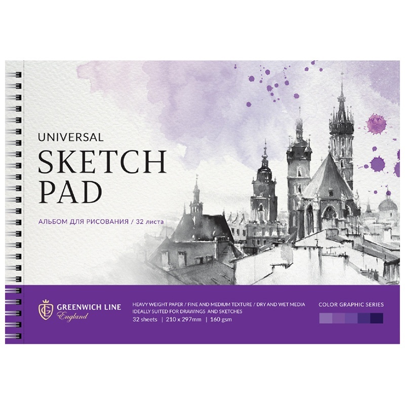 

Альбом для рисования Greenwich Line PS32c-36877 32 л А4 на гребне Watercolor sketch
