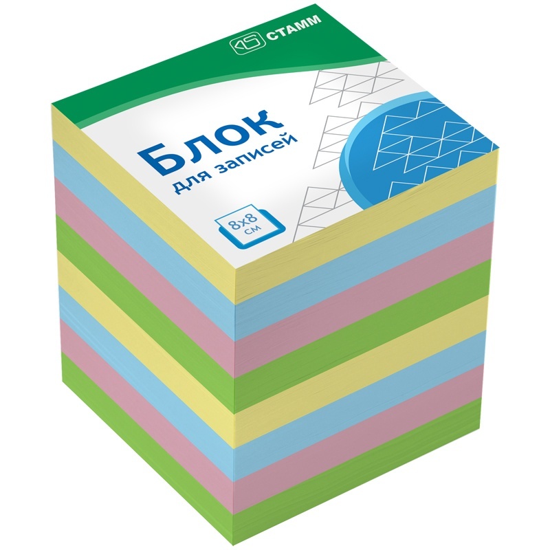 

Блок для записей СТАММ БЗ-888410 Basic 8х8х8 см цветной на склейке, Разноцветный