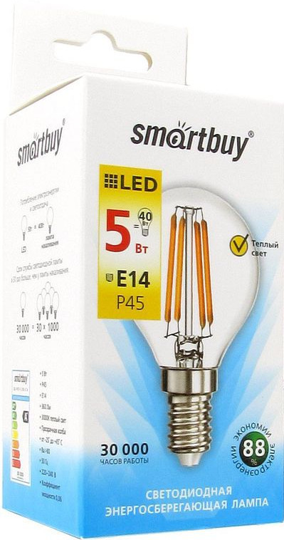 

Светодиодная лампа Smartbuy P45 E14 5 ВТ (тепло-белый цвет)