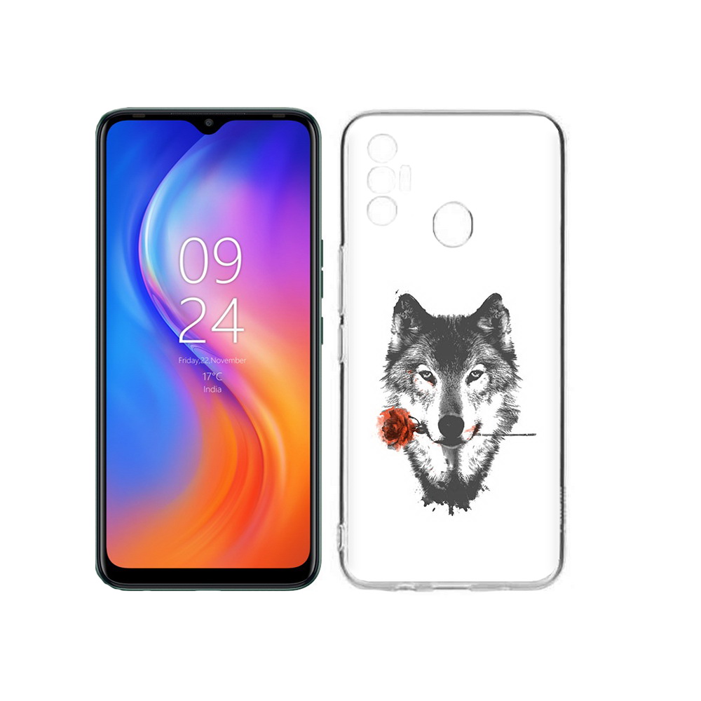 

Чехол MyPads Tocco для Tecno Spark 7 волк с розой, Прозрачный, Tocco