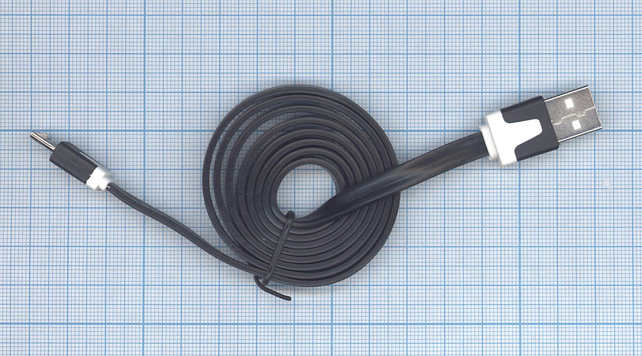 Плоский кабель Color USB-microUSB 1.0m USB-2.0 Black (Черный)