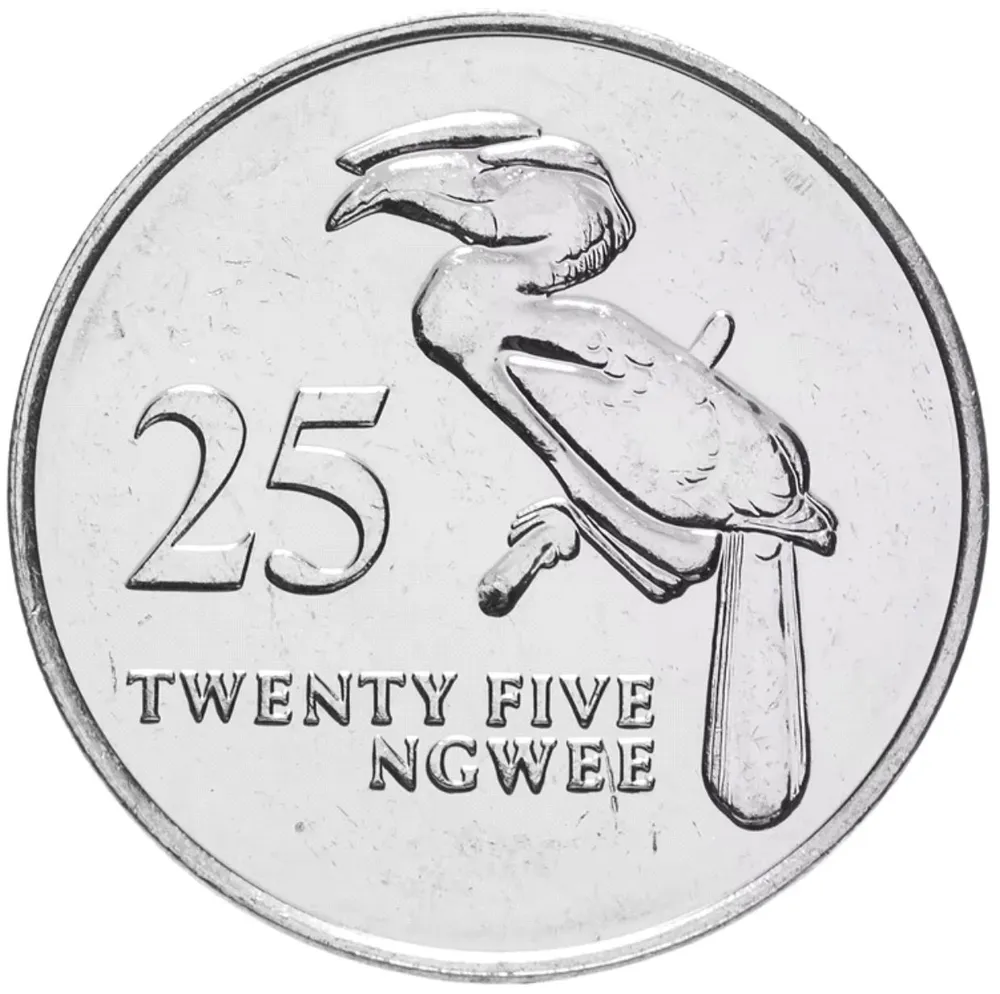 

Памятная монета Замбия 25 нгве, Птица-носорог, 1992 г. в. (из мешка)