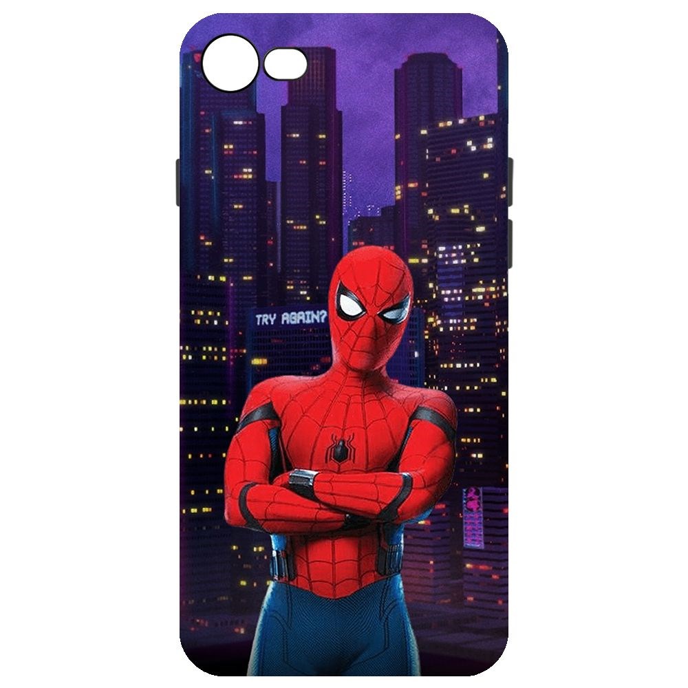 Чехол-накладка Krutoff Soft Case Человек-Паук. На крыше для iPhone SE 2020 черный