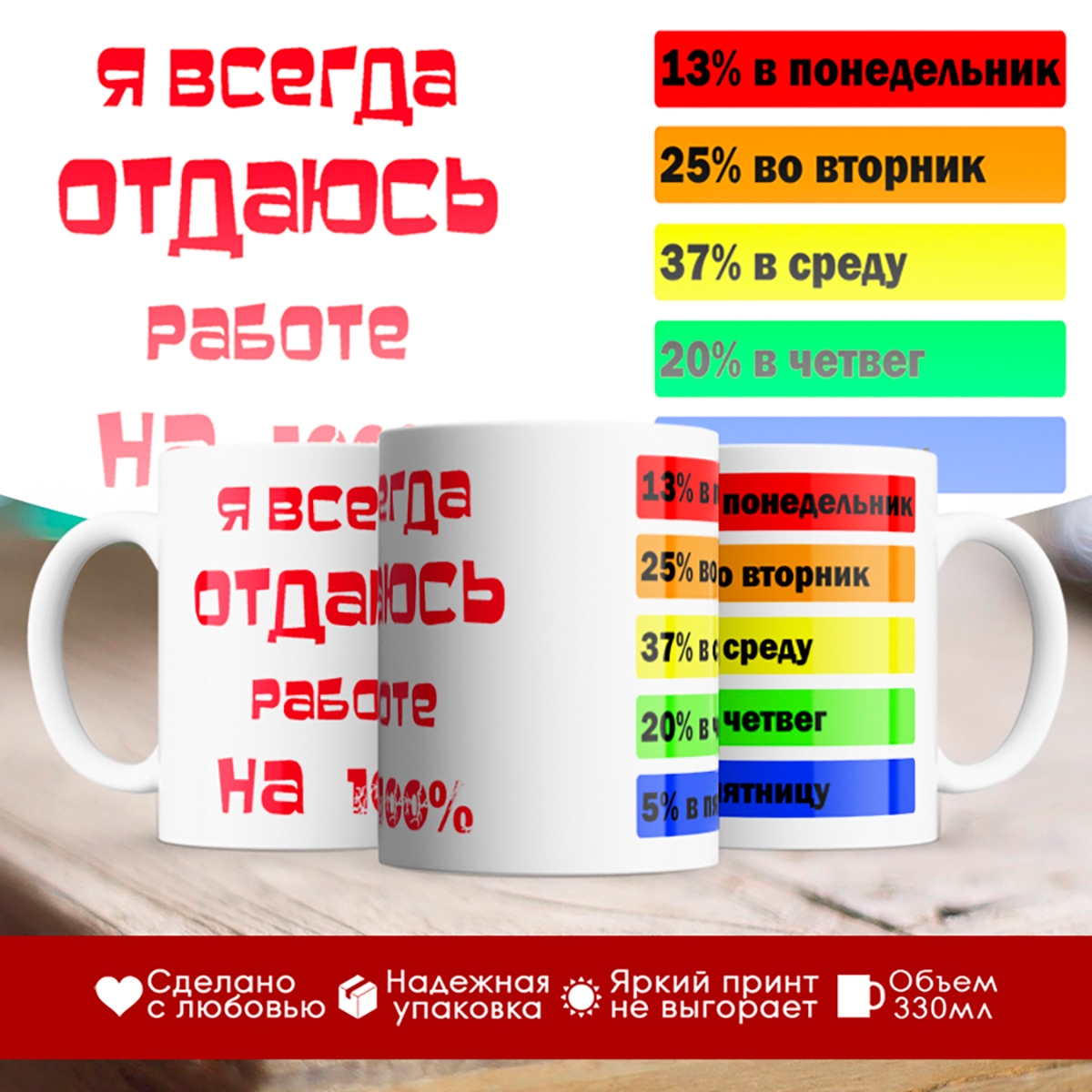 

Кружка Отдаюсь работе на 100%