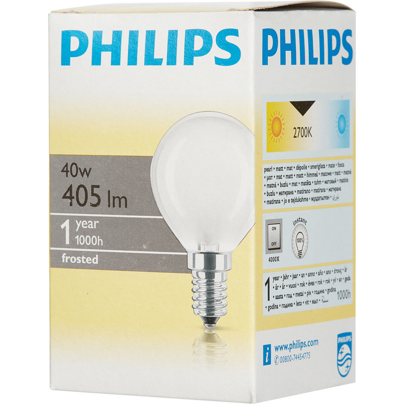 фото Электрическая лампа philips шарик/матовая 40w e14 fr/p45 (10/100)