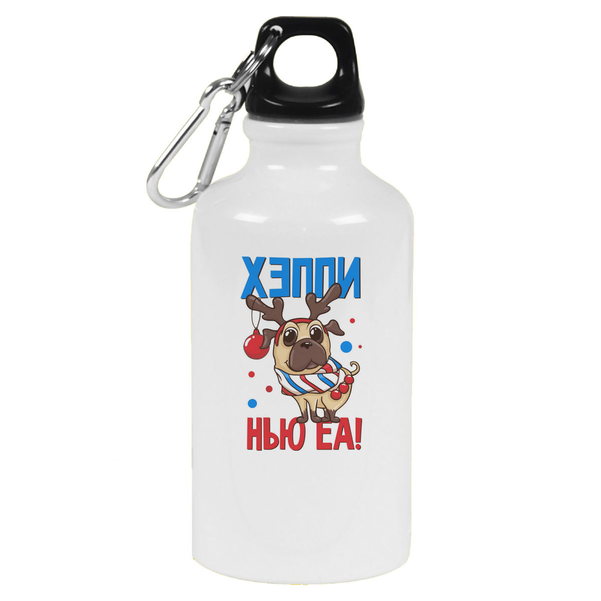 

Бутылка спортивная CoolPodarok Прикол. Новый год. Хэппи нью еа, Белый