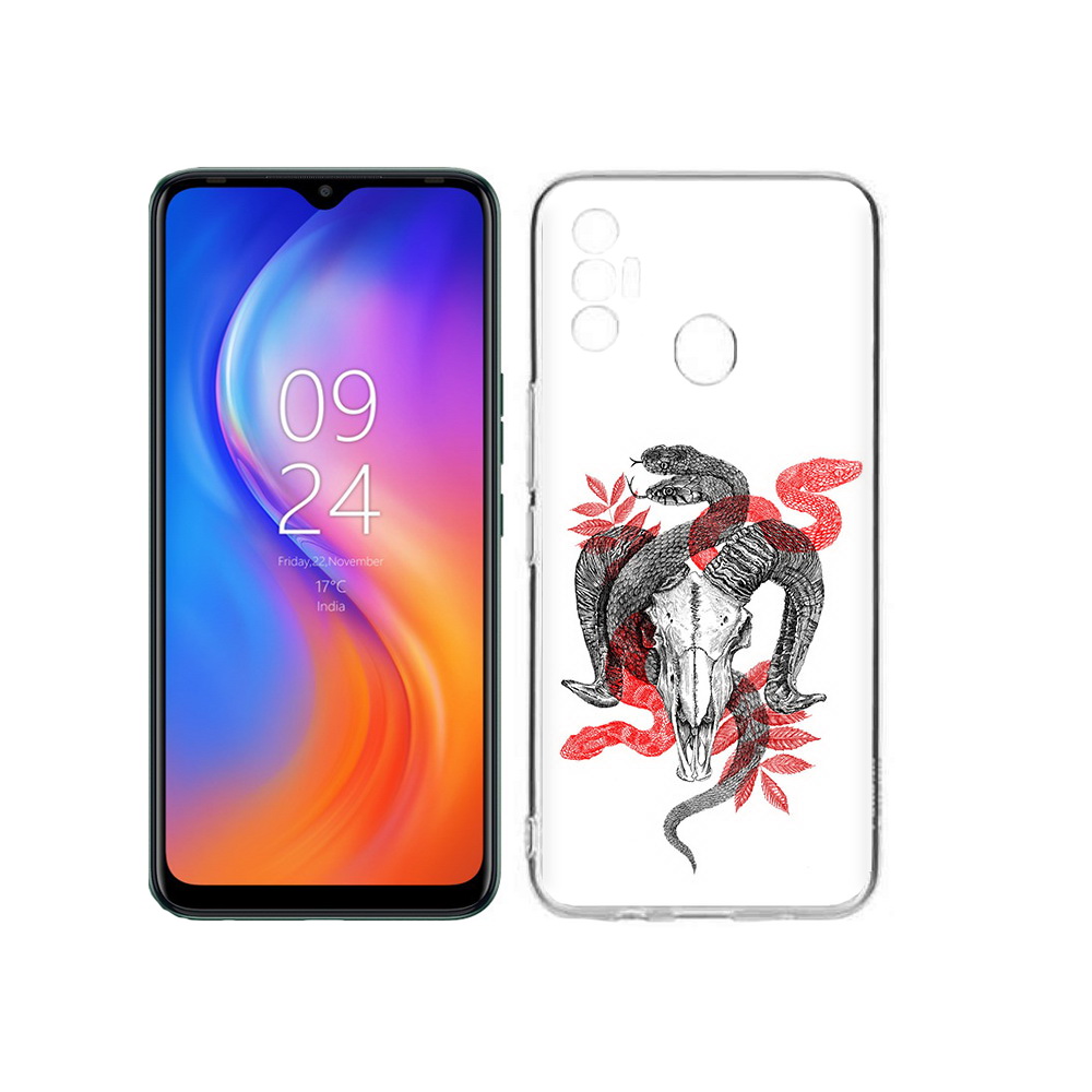 

Чехол MyPads Tocco для Tecno Spark 7 змея в черепе рисунок, Прозрачный, Tocco