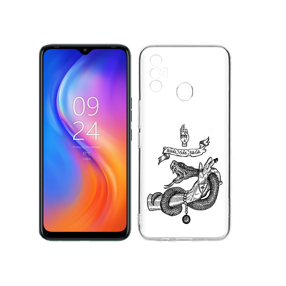 

Чехол MyPads Tocco для Tecno Spark 7 змея на руке рисунок, Прозрачный, Tocco