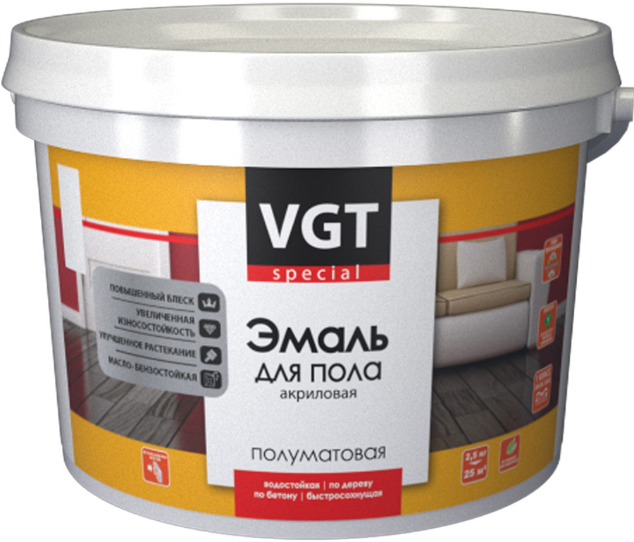 

VGT эмаль для деревянных и бетонных полов белая (2,5кг) полуматовая