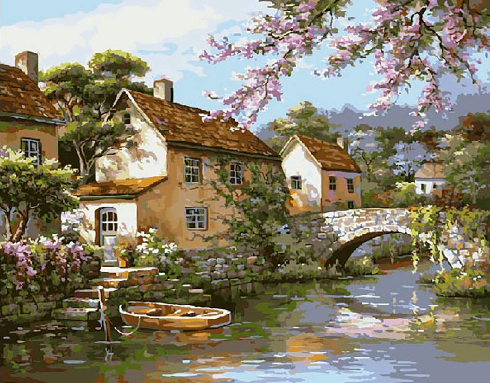 

Картина по номерам ВанГогВоМне Деревушка у воды, 40x50, Деревушка у воды