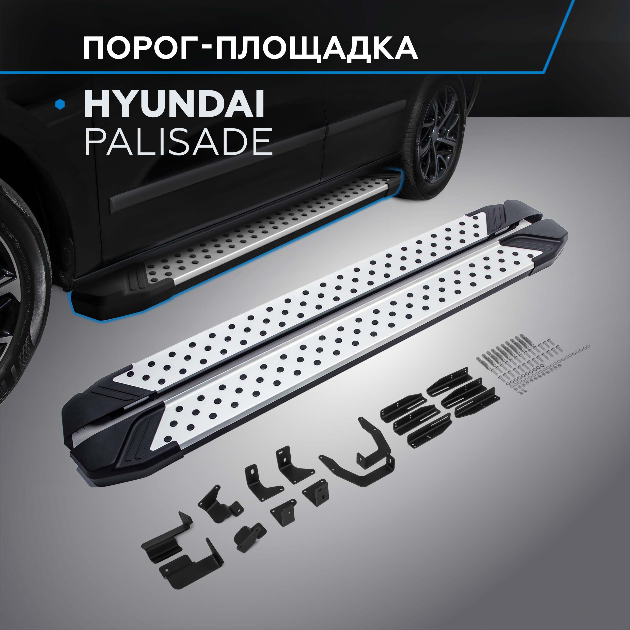 

Пороги на автомобиль "Bmw-Style круг" Rival Hyundai Palisade 2020-н.в., D193AL.2311.1, D193AL.2311.1