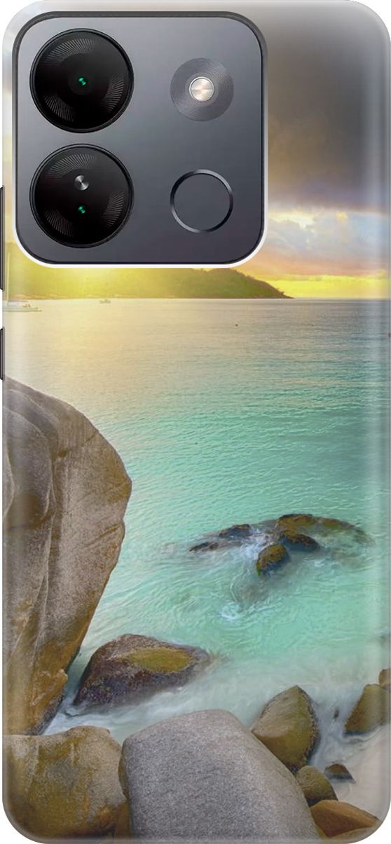 

Чехол на Infinix Smart 7 HD "Закат на каменистом берегу", Бирюзовый;желтый, 159427